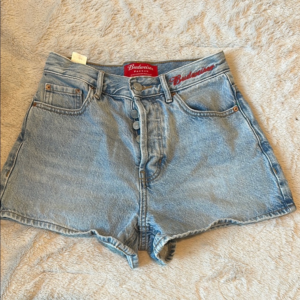 COPY - Budweiser Blue Jean Shorts Distressed Cut-Off Style